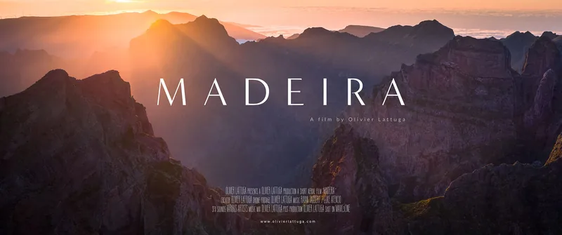Poster for the drone film Madeira: mountains of Madeira at sunset